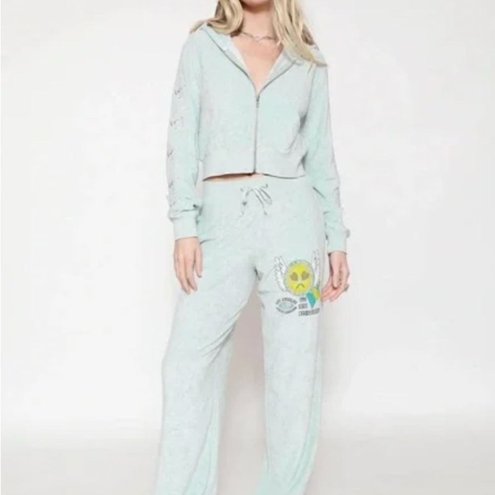 Women's Light Blue Graphic Sweatpants